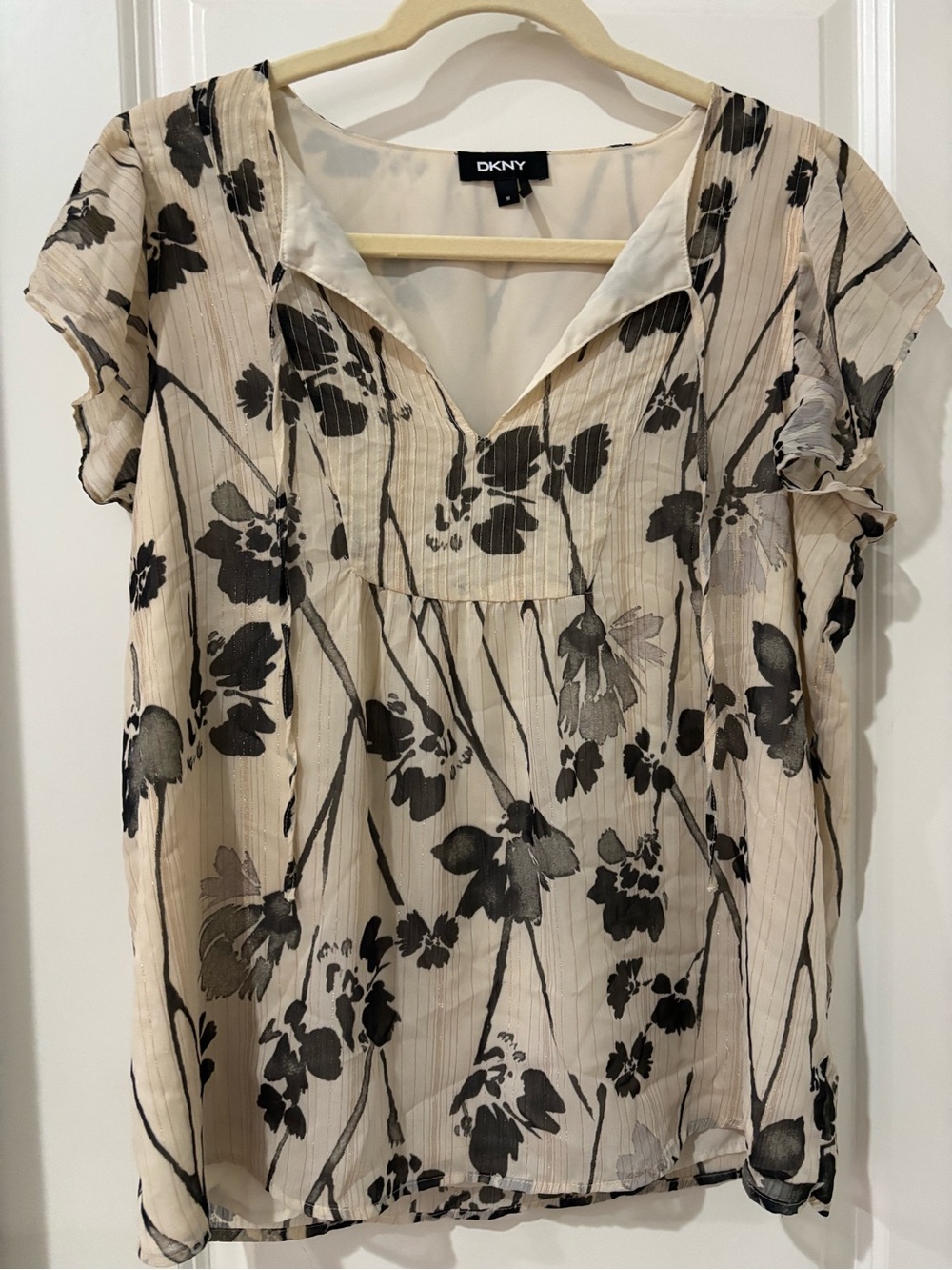 DKNY Cream Blouse with Black Floral Print